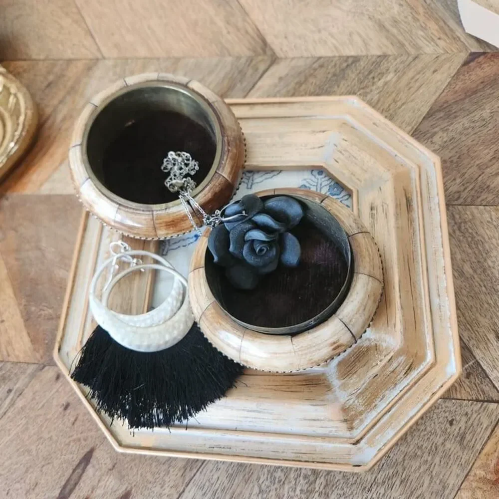 Handcrafted Wooden Trinket Box with Beaded Accent